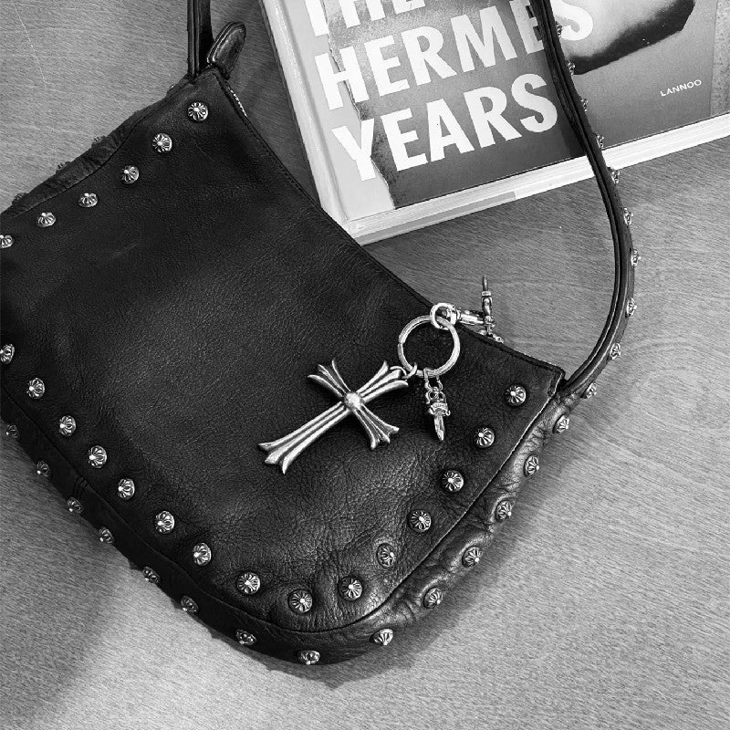 Chrome Heart Leather Bag Rivet Cross