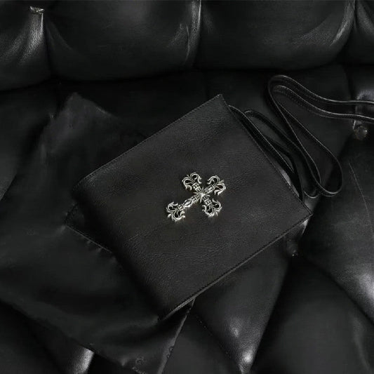 Chrome Heart Leather Bag Flame Cross Leather